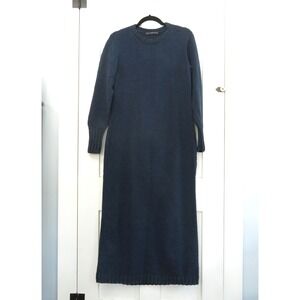 Peruvian Connection Blue Cotton Boucle Knit Medium Maxi Long Sleeve Dress